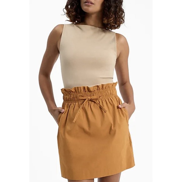Express High Waisted Paper Bag Mini Skirt Women's Size 8 Mustard Yellow NWT - Picture 1 of 13